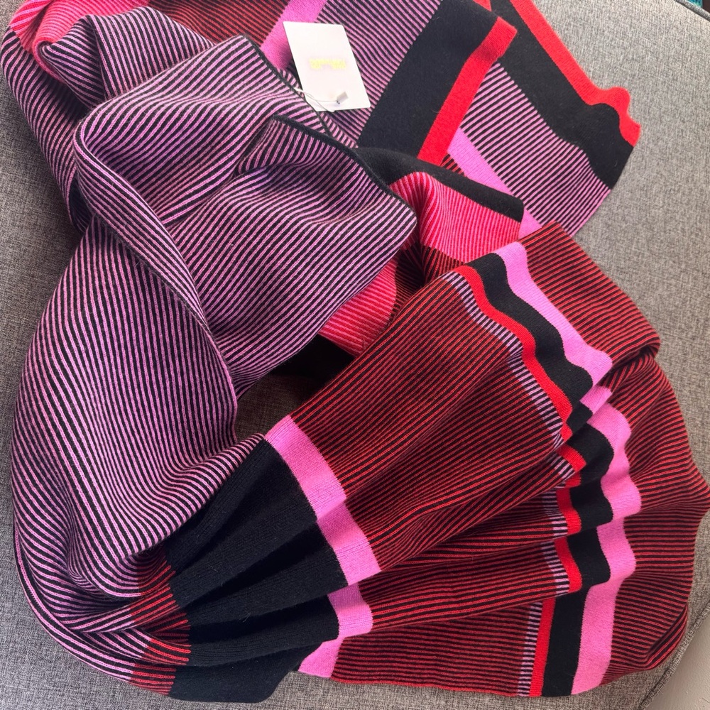 Diane Von Furstenberg Elin Wrap Black Multi Striped Scarf Wool Cashmere